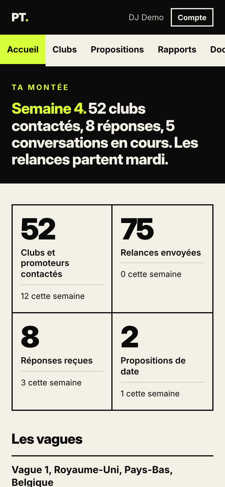 L'accueil de ton espace, sur ton téléphone.